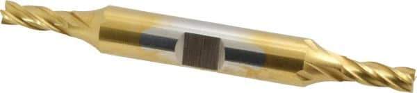Cleveland - 3/16", 1/2" LOC, 3/8" Shank Diam, 3-1/4" OAL, 4 Flute, Cobalt Square End Mill - Double End, TiN Finish, Spiral Flute, 30° Helix, Centercutting, Right Hand Cut, Right Hand Flute, Series HDC-4C - Apex Tool & Supply