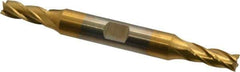 Cleveland - 1/4", 5/8" LOC, 3/8" Shank Diam, 3-3/8" OAL, 4 Flute, Cobalt Square End Mill - Double End, TiN Finish, Spiral Flute, 30° Helix, Centercutting, Right Hand Cut, Right Hand Flute, Series HDC-4C - Apex Tool & Supply