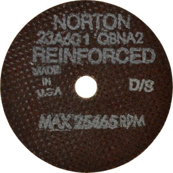 Norton - 3" 60 Grit Aluminum Oxide Cutoff Wheel - 0.035" Thick, 3/8" Arbor, 25,465 Max RPM, Use with Die Grinders - Apex Tool & Supply