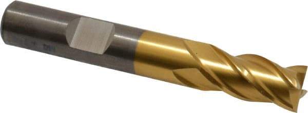 Cleveland - 3/8", 3/4" LOC, 3/8" Shank Diam, 2-1/2" OAL, 4 Flute, Powdered Metal Square End Mill - Single End, TiN Finish, Spiral Flute, 37° Helix, Centercutting, Right Hand Cut, Right Hand Flute, Series PM-4 - Apex Tool & Supply