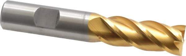 Cleveland - 5/8", 1-5/8" LOC, 5/8" Shank Diam, 3-3/4" OAL, 4 Flute, Powdered Metal Square End Mill - Single End, TiN Finish, Spiral Flute, 37° Helix, Centercutting, Right Hand Cut, Right Hand Flute, Series PM-4 - Apex Tool & Supply
