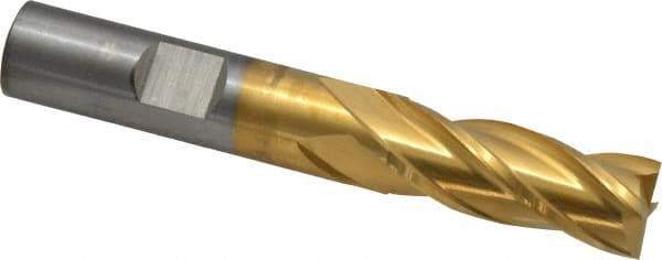 Cleveland - 1/2", 1-1/4" LOC, 1/2" Shank Diam, 3-1/4" OAL, 4 Flute, Cobalt Square End Mill - Single End, TiN Finish, Spiral Flute, 30° Helix, Centercutting, Right Hand Cut, Right Hand Flute, Series HGC-4C - Apex Tool & Supply