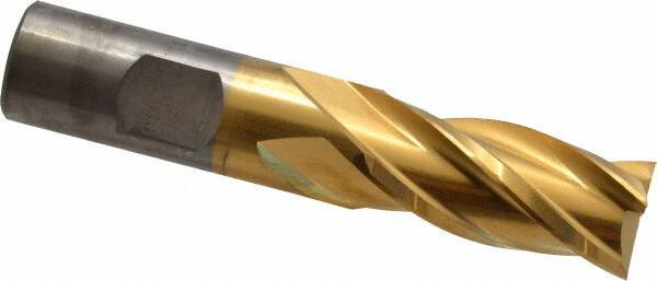 Cleveland - 3/4", 1-5/8" LOC, 3/4" Shank Diam, 3-7/8" OAL, 4 Flute, Cobalt Square End Mill - Single End, TiN Finish, Spiral Flute, 30° Helix, Centercutting, Right Hand Cut, Right Hand Flute, Series HGC-4C - Apex Tool & Supply