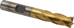 Cleveland - 13/32", 1" LOC, 3/8" Shank Diam, 2-11/16" OAL, 4 Flute, Cobalt Square End Mill - Single End, TiN Finish, Spiral Flute, 30° Helix, Centercutting, Right Hand Cut, Right Hand Flute, Series HGC-4C - Apex Tool & Supply