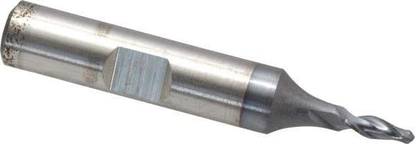 Cleveland - 1/8" Diam, 3/8" LOC, 2 Flute Cobalt Ball End Mill - TiCN Finish, Single End, 2-5/16" OAL, 3/8" Shank Diam, Spiral Flute - Apex Tool & Supply