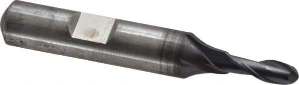 Cleveland - 3/16" Diam, 1/2" LOC, 2 Flute Cobalt Ball End Mill - TiCN Finish, Single End, 2-3/8" OAL, 3/8" Shank Diam, Spiral Flute - Apex Tool & Supply