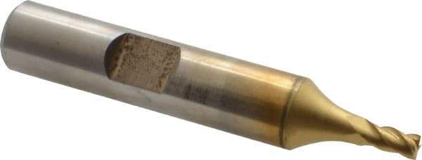 Cleveland - 1/8", 1/4" LOC, 1/8" Shank Diam, 2-3/16" OAL, 4 Flute, Powdered Metal Square End Mill - Single End, TiN Finish, Spiral Flute, 37° Helix, Centercutting, Right Hand Cut, Right Hand Flute, Series PM-4 - Apex Tool & Supply