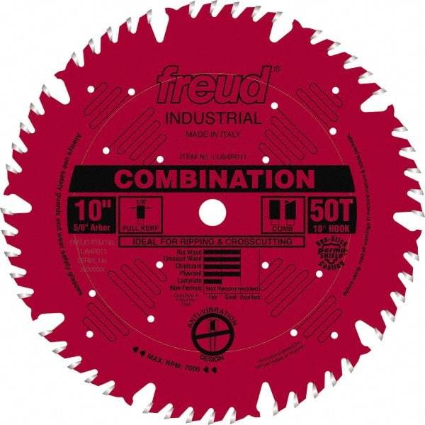Freud - 10" Diam, 5/8" Arbor Hole Diam, 50 Tooth Wet & Dry Cut Saw Blade - Carbide-Tipped, Standard Round Arbor - Apex Tool & Supply
