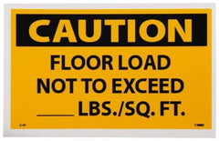 NMC - Accident Prevention Label, Header: CAUTION - Legend: Caution - Floor Load Not to Exceed _____ lbs/Sq. Ft, English, Black & Yellow, 5" Long x 3" High, Sign Muscle Finish - Apex Tool & Supply