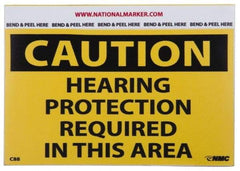 NMC - Accident Prevention Label, Header: CAUTION - Legend: Caution - Hearing Protection Required in This Area, English, Black & Yellow, 5" Long x 3" High, Sign Muscle Finish - Apex Tool & Supply