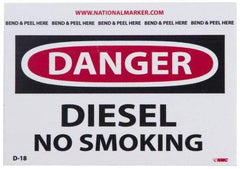NMC - Accident Prevention Label, Header: DANGER - Legend: Danger - Diesel - No Smoking, English, Red, Black & White, 5" Long x 3" High, Sign Muscle Finish - Apex Tool & Supply