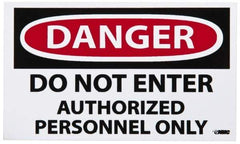 NMC - Security & Admittance Label, Header: DANGER - Legend: Danger - Do Not Enter - Authorized Personnel Only, English, Red, Black & White, 5" Long x 3" High, Sign Muscle Finish - Apex Tool & Supply