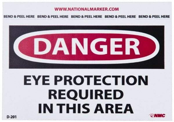 NMC - Accident Prevention Label, Header: DANGER - Legend: Danger - Eye Protection Required in This Area, English, Red, Black & White, 5" Long x 3" High, Sign Muscle Finish - Apex Tool & Supply