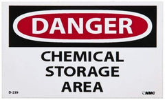 NMC - Hazardous Materials Label, Header: DANGER - Legend: Danger - Chemical Storage Area, English, Red, Black & White, 5" Long x 3" High, Sign Muscle Finish - Apex Tool & Supply