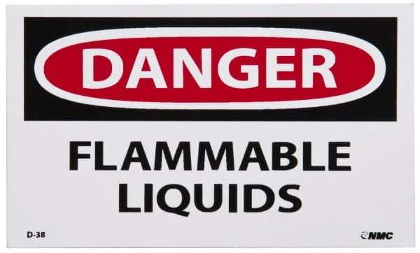 NMC - Hazardous Materials Label, Header: DANGER - Legend: Danger - Flammable Liquids, English, Red, Black & White, 5" Long x 3" High, Sign Muscle Finish - Apex Tool & Supply