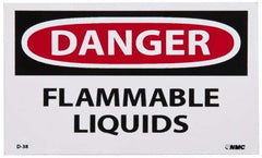 NMC - Hazardous Materials Label, Header: DANGER - Legend: Danger - Flammable Liquids, English, Red, Black & White, 5" Long x 3" High, Sign Muscle Finish - Apex Tool & Supply