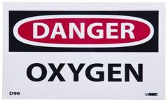 NMC - Hazardous Materials Label, Header: DANGER - Legend: Danger - Oxygen, English, Red, Black & White, 5" Long x 3" High, Sign Muscle Finish - Apex Tool & Supply