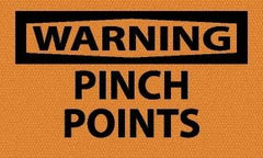 NMC - Accident Prevention Label, Header: WARNING - Legend: Warning - Pinch Points, English, Black & Orange, 5" Long x 3" High, Sign Muscle Finish - Apex Tool & Supply
