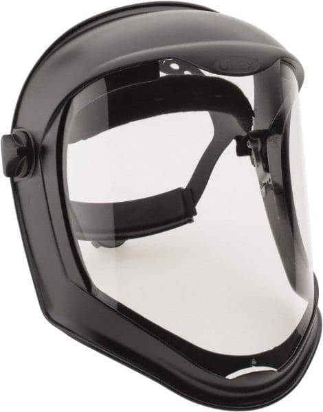 Uvex - Acrylonitrile Butadiene Styrene (ABS) Black Ratchet Adjustment, Face Shield & Headgear Set - 14-1/4" Wide x 9-3/8" High, Anti-Fog, Clear Window - Apex Tool & Supply