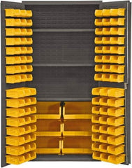 Durham - 3 Shelf 102 Bin Storage Cabinet - Steel, 36" Wide x 24" Deep x 72" High, Gray - Apex Tool & Supply