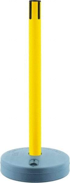 Tensator - 38" High, 2-1/2" Pole Diam, Tensabarrier Post - 15" Base Diam, Round Plastic Base, Yellow Plastic Post, Tape, Single Line Tape, For Outdoor Use - Apex Tool & Supply