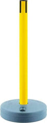 Tensator - 38" High, 2-1/2" Pole Diam, Tensabarrier Post - 15" Base Diam, Round Plastic Base, Yellow Plastic Post, Tape, Single Line Tape, For Outdoor Use - Apex Tool & Supply