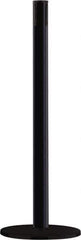 Tensator - 38" High, 2-1/2" Pole Diam, Tensabarrier Post - 14" Base Diam, Round Heavy Gauge Steel Base, Black Steel Post, Tape, Single Line Tape - Apex Tool & Supply