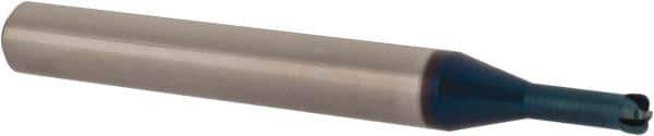 Accupro - 1/8", 4 Flute, Single End, Solid Carbide, 1/32" Corner Radius End Mill - 2-1/4" OAL, 0° Helix, Right Hand Flute, 0.05" LOC, Right Hand Cut, 3/8" Extended Reach - Apex Tool & Supply