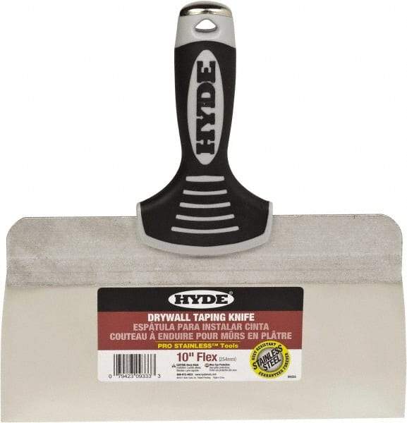 Hyde Tools - 10" Wide Spring Blade Stainless Steel Taping Knife - Flexible, Soft Grip Plastic Overmold Handle, 10-1/2" OAL - Apex Tool & Supply