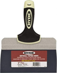 Hyde Tools - 8" Wide Spring Blade Tempered Steel Taping Knife - Flexible, Soft Grip Plastic Overmold Handle, 10-1/2" OAL - Apex Tool & Supply