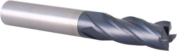 Accupro - 3/8", 1" LOC, 3/8" Shank Diam, 2-3/4" OAL, 4 Flute, Solid Carbide Square End Mill - Single End, TiAlN Finish, Spiral Flute, 30° Helix, Centercutting, Right Hand Cut, Right Hand Flute - Apex Tool & Supply