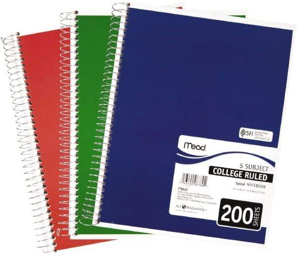 Mead - 200 Sheet, 8-1/2 x 11", College Ruled Spiral Bound Notebook - Assorted Colors - Apex Tool & Supply
