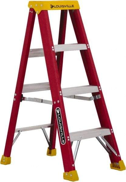 Louisville - 3 Steps, 4' High, Type IA Rating, Fiberglass Step Ladder - 300 Lb Capacity, 18-13/16" Base Width - Apex Tool & Supply