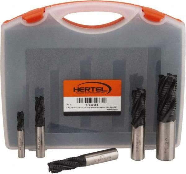 Hertel - 3/8 to 1", 4 Flute Roughing Square End Mill Set - TiAlN Coating, Cobalt, Single End, Center Cutting - Apex Tool & Supply