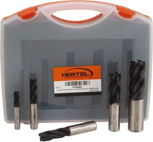 Hertel - 3/8 to 1", 4 Flute Roughing Square End Mill Set - TiAlN Coating, Cobalt, Single End, Center Cutting - Apex Tool & Supply