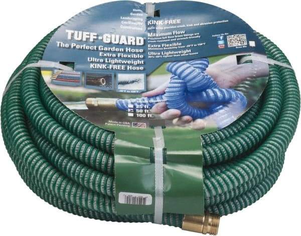 JGB Enterprises - 50' Long Garden Hose - 5/8" Diam, 5/8" GHT, Polypropylene, 100 psi, Hot Water Compatible, All Season, Green - Apex Tool & Supply