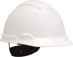 3M - ANSI Type I, Class E Rated, 4 Point, Ratchet Adjustment Hard Hat - Size 6-1/2 to 8, White, Standard Brim, Slotted - Apex Tool & Supply