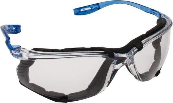 3M - Clear Lenses, Frameless Safety Glasses - Anti-Fog, Scratch Resistant, Blue Frame, Size Universal, Wrap Around - Apex Tool & Supply
