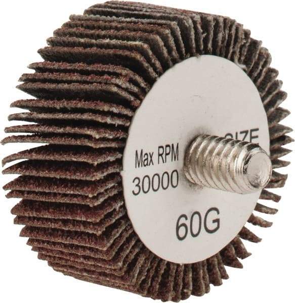 Tru-Maxx - 1-3/8" Diam x 5/8" Face Width, Medium Aluminum Oxide Coated Mounted Flap Wheel - 1/4-20 Threaded Mount, 60 Grit, 30,000 Max RPM - Apex Tool & Supply