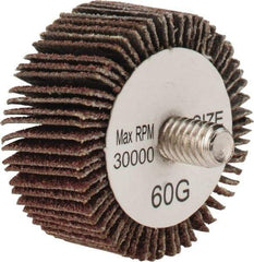Tru-Maxx - 1-3/8" Diam x 5/8" Face Width, Medium Aluminum Oxide Coated Mounted Flap Wheel - 1/4-20 Threaded Mount, 60 Grit, 30,000 Max RPM - Apex Tool & Supply