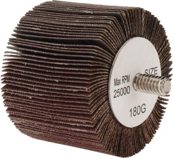 Tru-Maxx - 2" Diam x 1-1/2" Face Width, Fine Aluminum Oxide Coated Mounted Flap Wheel - 1/4-20 Threaded Mount, 180 Grit, 25,000 Max RPM - Apex Tool & Supply
