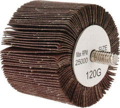 Tru-Maxx - 2" Diam x 1-1/2" Face Width, Fine Aluminum Oxide Coated Mounted Flap Wheel - 1/4-20 Threaded Mount, 120 Grit, 25,000 Max RPM - Apex Tool & Supply