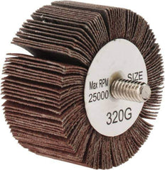 Tru-Maxx - 2" Diam x 1" Face Width, Extra Fine Aluminum Oxide Coated Mounted Flap Wheel - 1/4-20 Threaded Mount, 320 Grit, 25,000 Max RPM - Apex Tool & Supply
