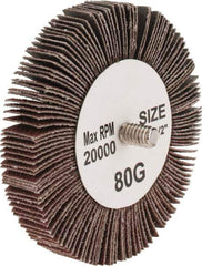 Tru-Maxx - 3" Diam x 1/2" Face Width, Medium Aluminum Oxide Coated Mounted Flap Wheel - 1/4-20 Threaded Mount, 80 Grit, 20,000 Max RPM - Apex Tool & Supply