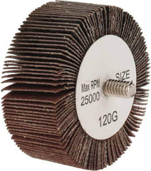 Tru-Maxx - 2-1/2" Diam x 1" Face Width, Fine Aluminum Oxide Coated Mounted Flap Wheel - 1/4-20 Threaded Mount, 120 Grit, 25,000 Max RPM - Apex Tool & Supply