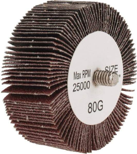 Tru-Maxx - 2-1/2" Diam x 1" Face Width, Medium Aluminum Oxide Coated Mounted Flap Wheel - 1/4-20 Threaded Mount, 80 Grit, 25,000 Max RPM - Apex Tool & Supply