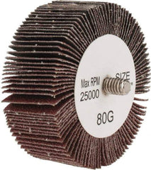 Tru-Maxx - 2-1/2" Diam x 1" Face Width, Medium Aluminum Oxide Coated Mounted Flap Wheel - 1/4-20 Threaded Mount, 80 Grit, 25,000 Max RPM - Apex Tool & Supply