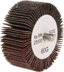Tru-Maxx - 2-1/2" Diam x 1" Face Width, Medium Aluminum Oxide Coated Mounted Flap Wheel - 1/4-20 Threaded Mount, 60 Grit, 25,000 Max RPM - Apex Tool & Supply