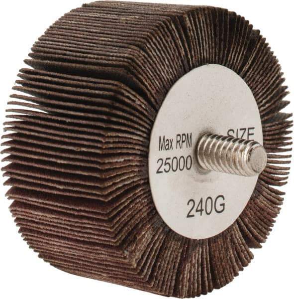 Tru-Maxx - 2" Diam x 1" Face Width, Very Fine Aluminum Oxide Coated Mounted Flap Wheel - 1/4-20 Threaded Mount, 240 Grit, 25,000 Max RPM - Apex Tool & Supply
