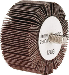 Tru-Maxx - 2" Diam x 1" Face Width, Fine Aluminum Oxide Coated Mounted Flap Wheel - 1/4-20 Threaded Mount, 120 Grit, 25,000 Max RPM - Apex Tool & Supply
